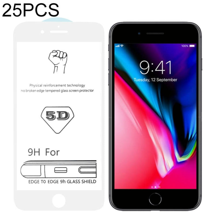 25片裝 適用於iPhone 8 / 7 9H 5D 白色全屏全膠大弧邊鋼化貼膜