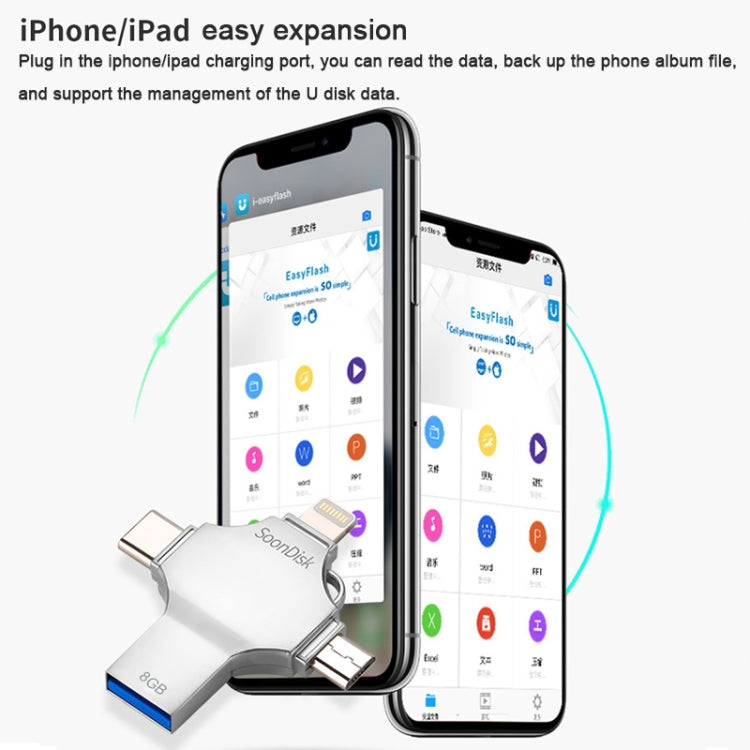 8GB USB 3.0 + 8 Pin + Mirco USB + Type-C四合一手機電腦U盤 帶OTG功能