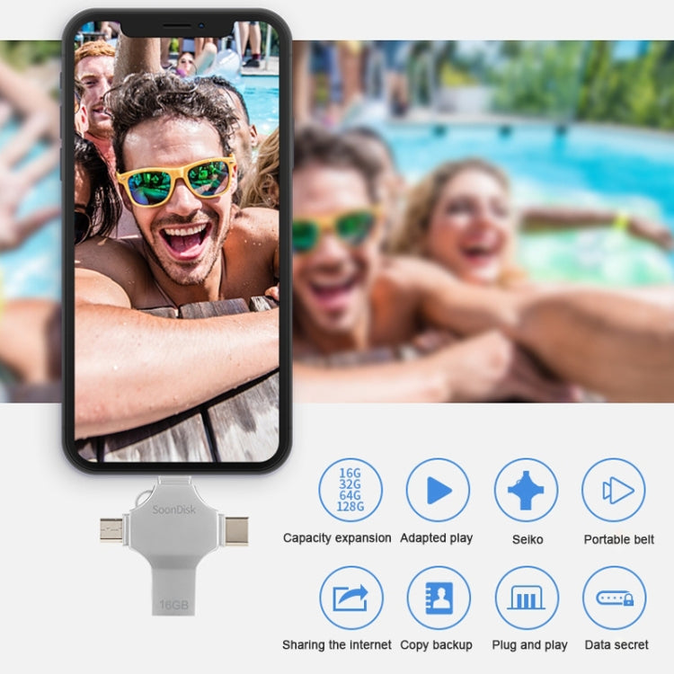 16GB USB 3.0 + 8 Pin + Mirco USB + Type-C四合一手機電腦U盤 帶OTG功能