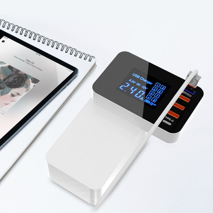 CDA33Q 40W QC 3.0 USB+3個USB接口+Type-C接口 多功能充電器帶LED显示屏，美規