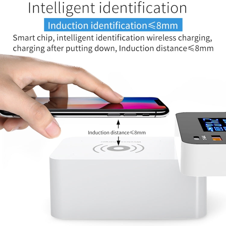 CDA33QW 40W QC 3.0 USB接口+3個USB接口+Type-C接口+無線充電 多功能可摺疊充電器帶LED显示屏，美規