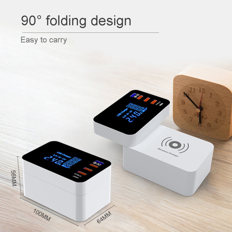 CDA33QW 40W QC 3.0 USB接口+3個USB接口+Type-C接口+無線充電 多功能可摺疊充電器帶LED显示屏，美規