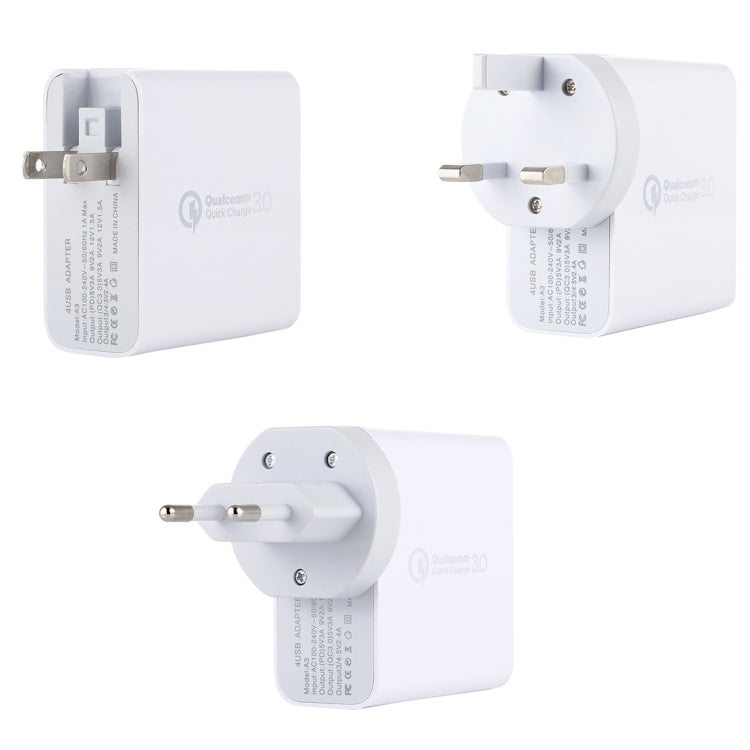 A3 PD 18W Type-C + QC3.0 USB + 雙USB接口 旅行充套裝，美規/歐規/英規