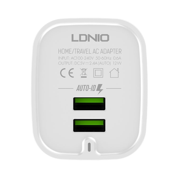 LDNIO A201 2.4A 雙USB充電頭旅行直充 手機轉換頭充電器，帶 8Pin 數據線