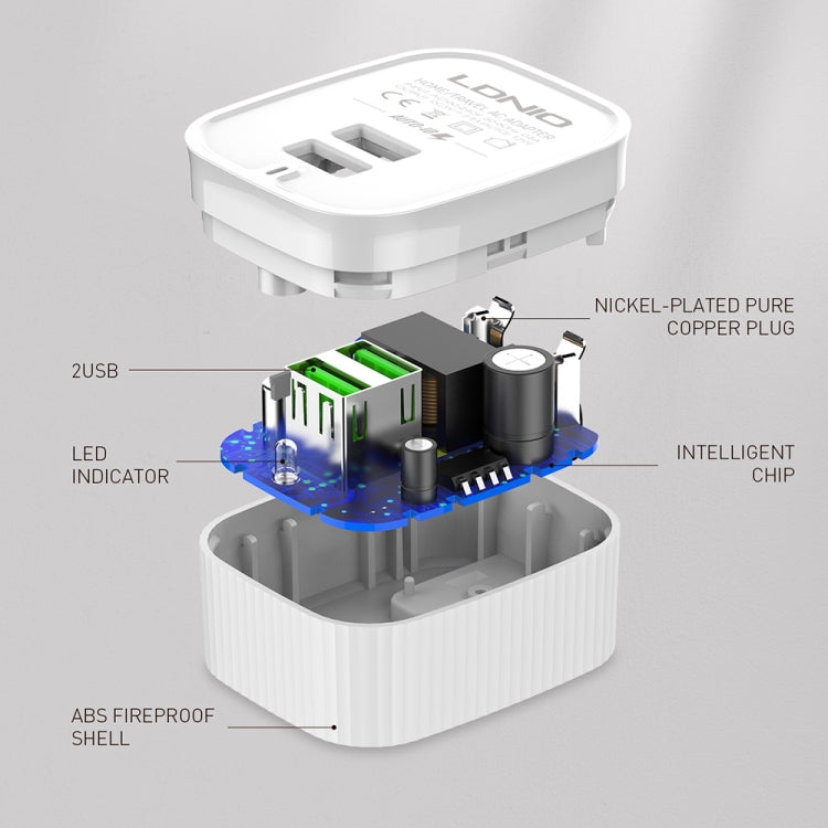 LDNIO A201 2.4A 雙USB充電頭旅行直充 手機轉換頭充電器，帶 Micro 數據線