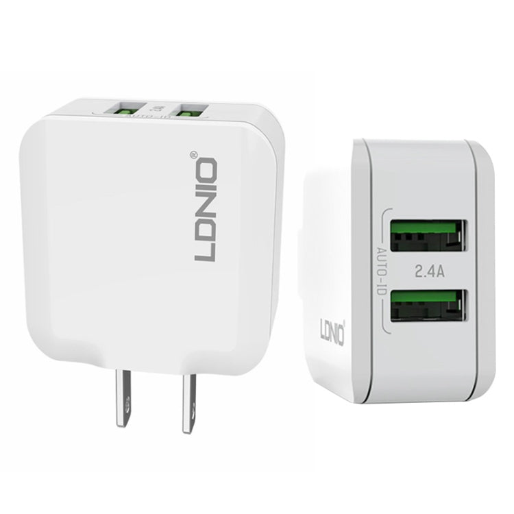 LDNIO A2201 2.4A 雙USB充電頭旅行直充 手機轉換頭充電器，帶 8 Pin 數據線