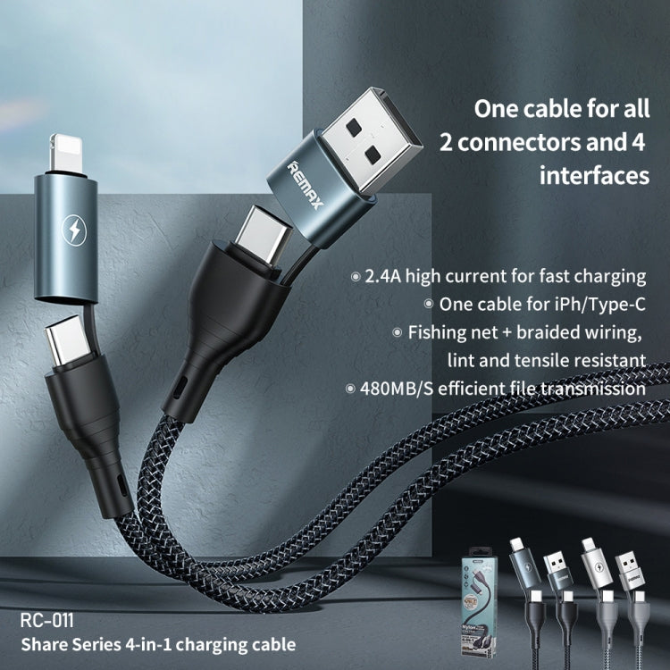 REMAX RC-011 1.2m 2.4A USB 轉 Type-Cx2 + 8 Pin 分享 四合一數據線