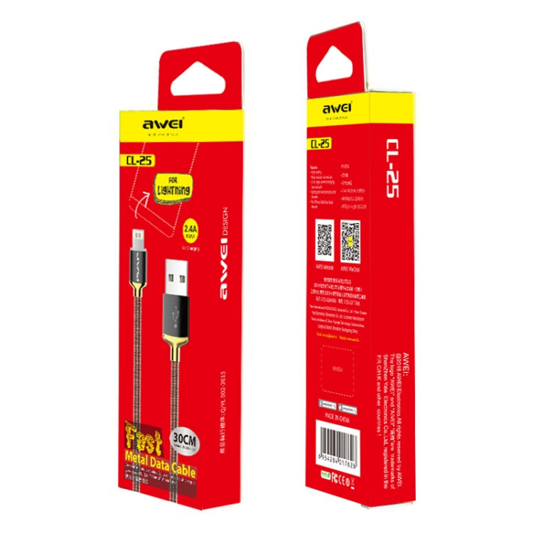 awei CL-25 0.3m 2.4A USB轉 8 Pin接口 金屬充電線