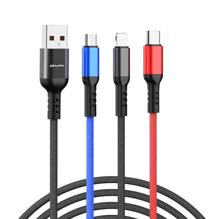 awei CL-971 三合一1.2m 2.4A USB 轉 8 Pin + Micro USB + Type-C 多功能充電線