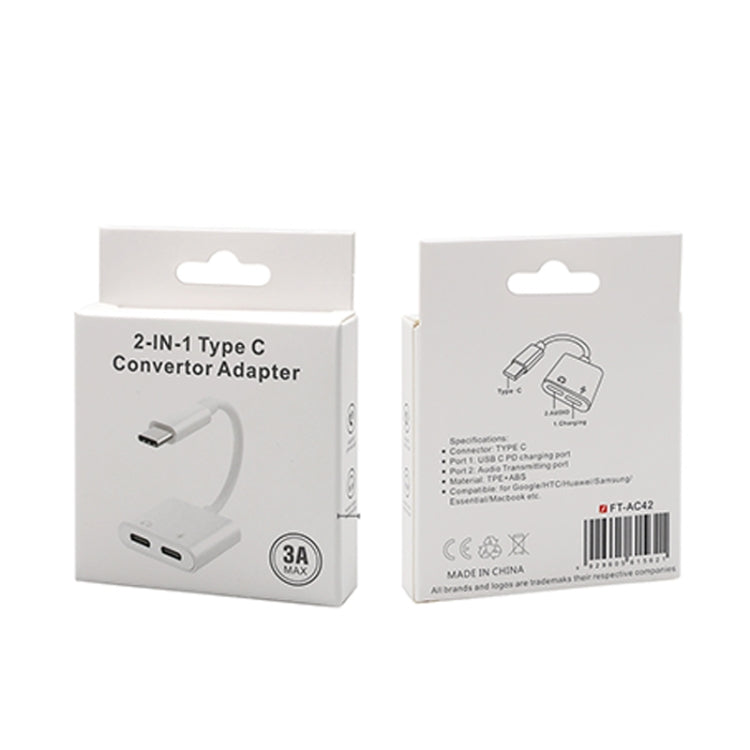 FT_AC42 2合1 18W PD Type-C公頭轉Type-C音頻+Type-C充電母頭 音頻適配器