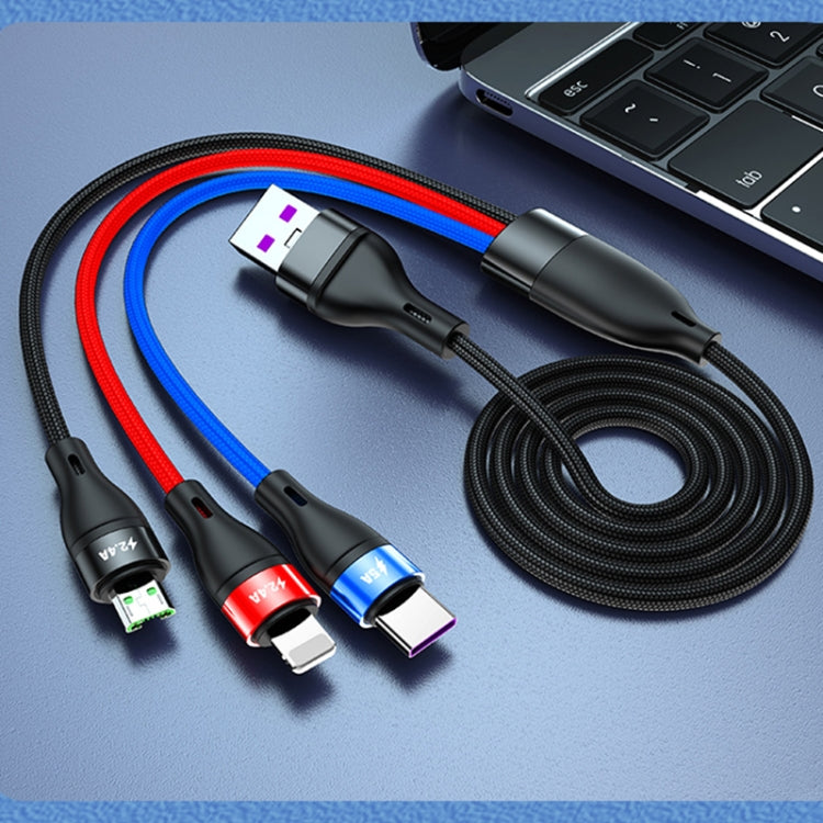 40W 5A USB轉Micro USB+Type-C+8 Pin 一拖三快充數據線，線長：1.2m
