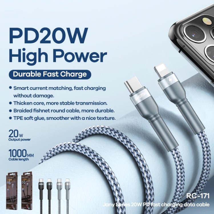 REMAX RC-171 1m PD20W USB 轉8 Pin簡易鋁合金編織快充數據線