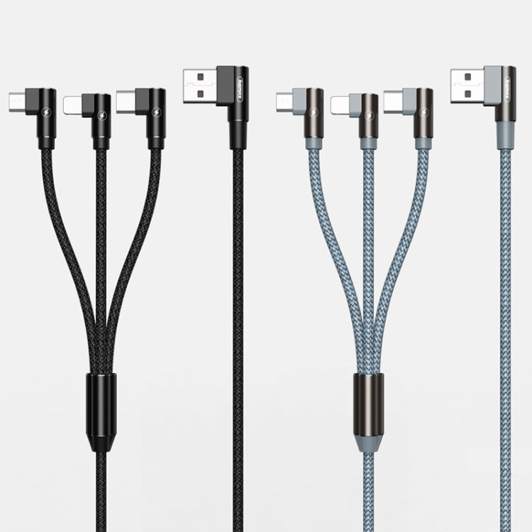 REMAX RC-167th 3合一 2.4A USB轉8 Pin + Type-C + Micro USB 遊俠系列 一拖三彎頭充電線，線長：1m