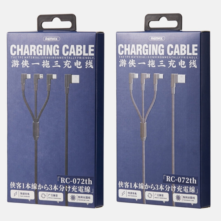 REMAX RC-167th 3合一 2.4A USB轉8 Pin + Type-C + Micro USB 遊俠系列 一拖三彎頭充電線，線長：1m