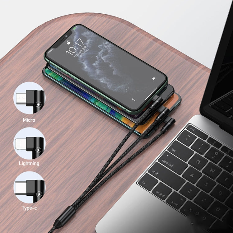 REMAX RC-167th 3合一 2.4A USB轉8 Pin + Type-C + Micro USB 遊俠系列 一拖三彎頭充電線，線長：1m