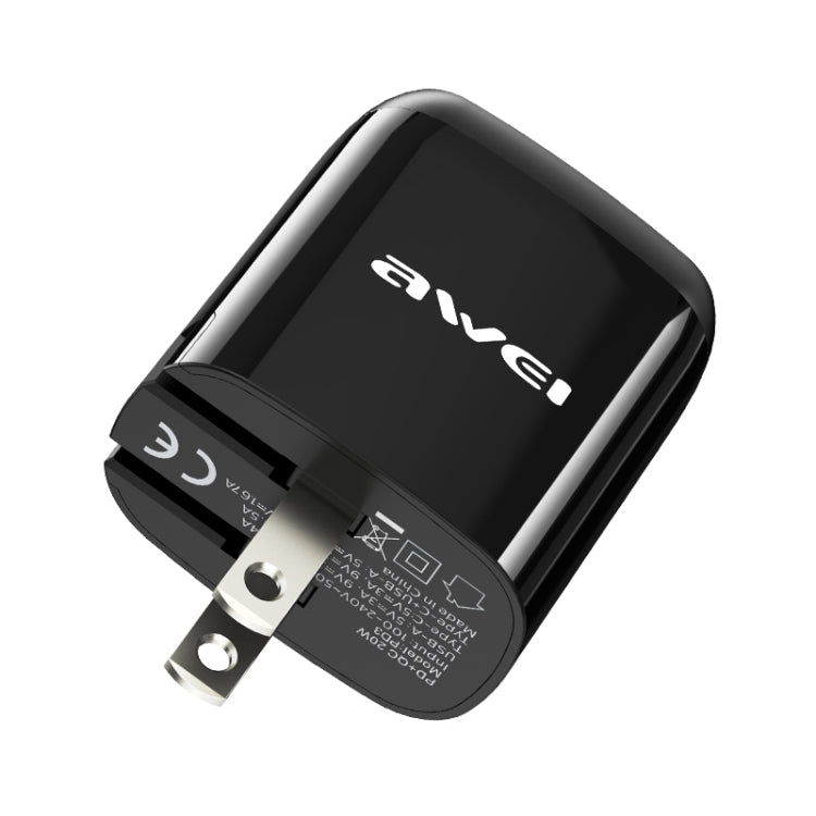 awei PD3 20W PD Type-C + QC 3.0 USB接口快速充電旅行充 美規 帶數據線
