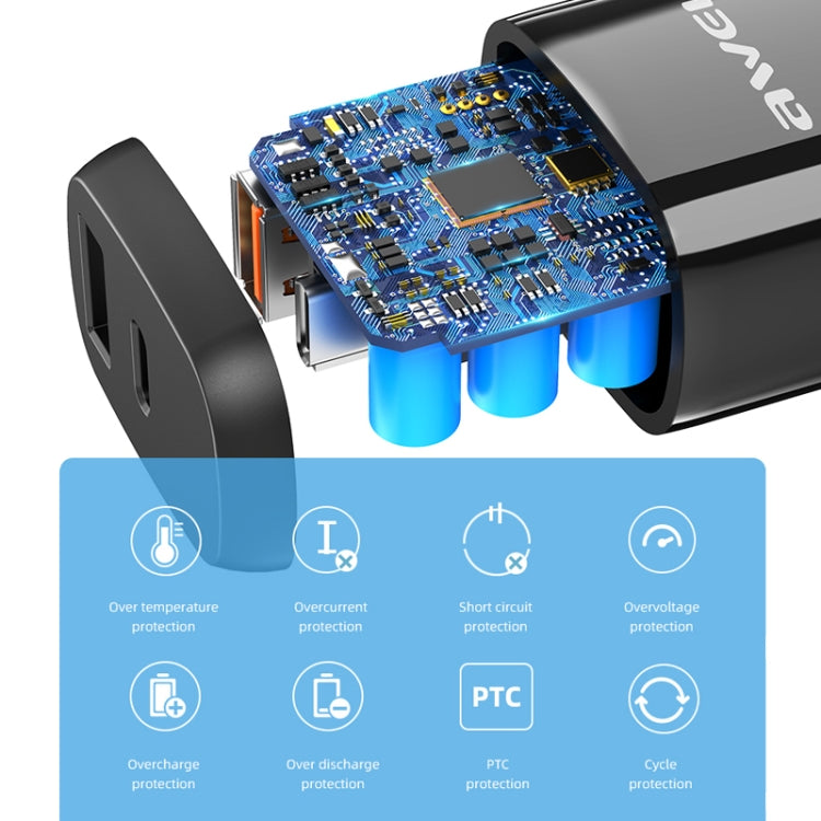 awei PD3 20W PD Type-C + QC 3.0 USB接口快速充電旅行充 美規 帶數據線