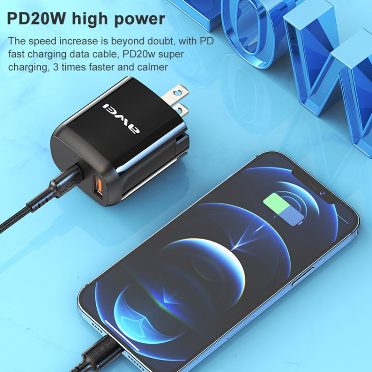awei PD3 20W PD Type-C + QC 3.0 USB接口快速充電旅行充 美規 帶數據線