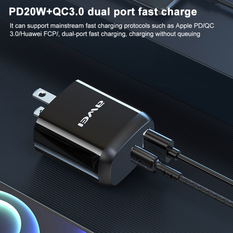 awei PD3 20W PD Type-C + QC 3.0 USB接口快速充電旅行充 美規 帶數據線