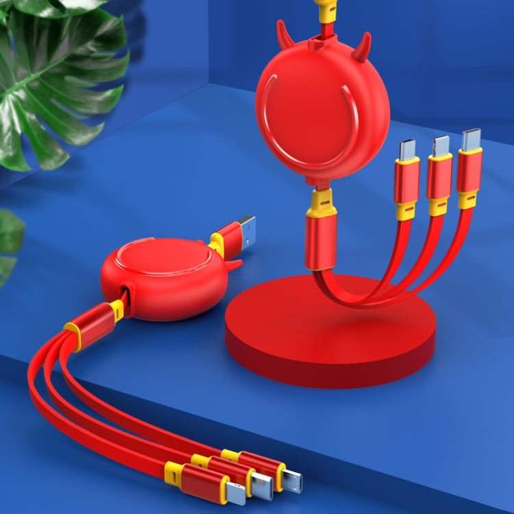 K042 1.2m 3A USB 轉 8 Pin + USB-C / Type-C + Micro USB 三合一牛頭伸縮式數據線