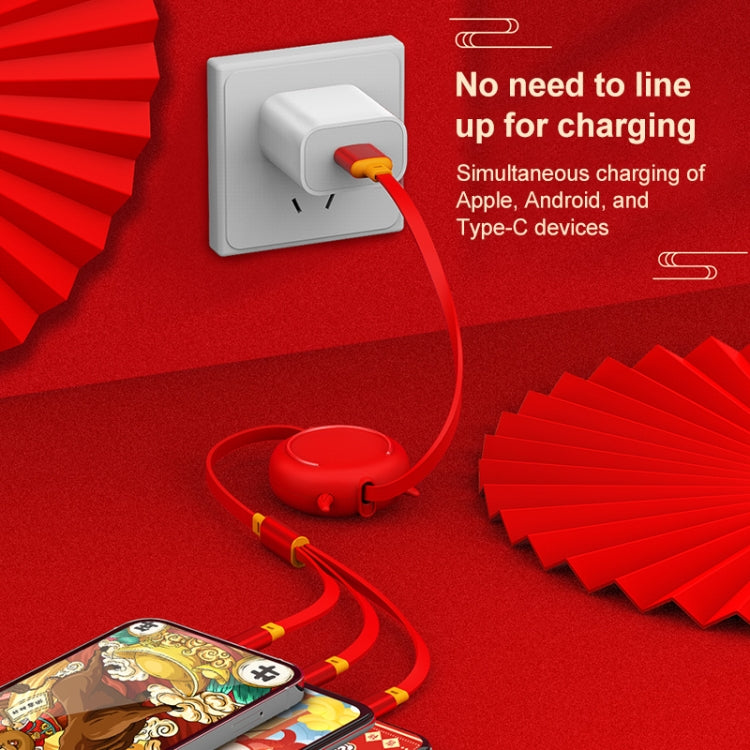 K042 1.2m 3A USB 轉 8 Pin + USB-C / Type-C + Micro USB 三合一牛頭伸縮式數據線