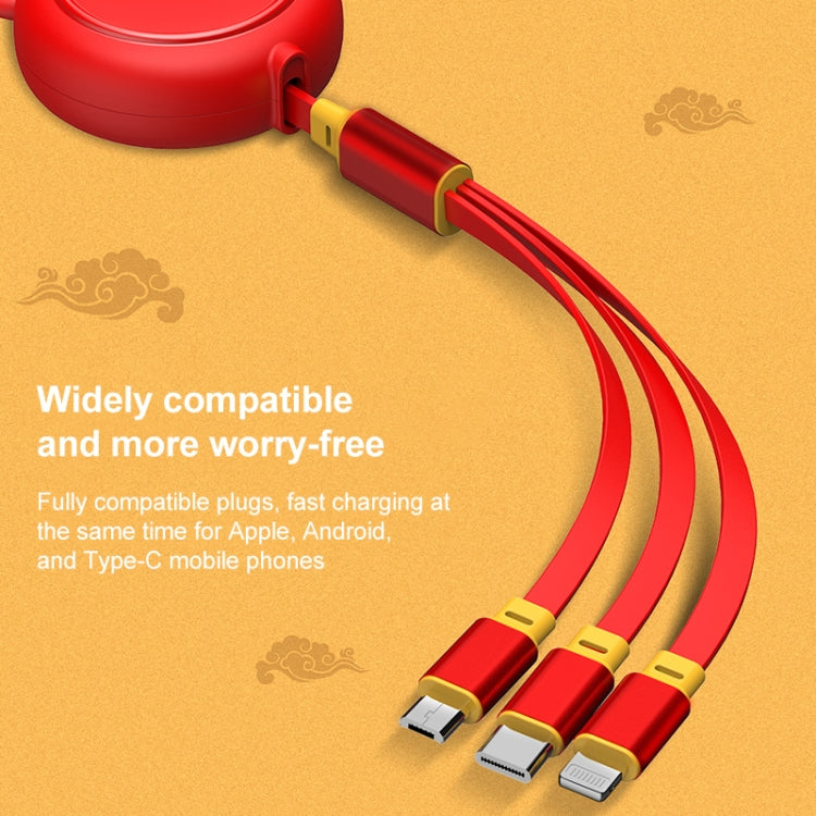 K042 1.2m 3A USB 轉 8 Pin + USB-C / Type-C + Micro USB 三合一牛頭伸縮式數據線