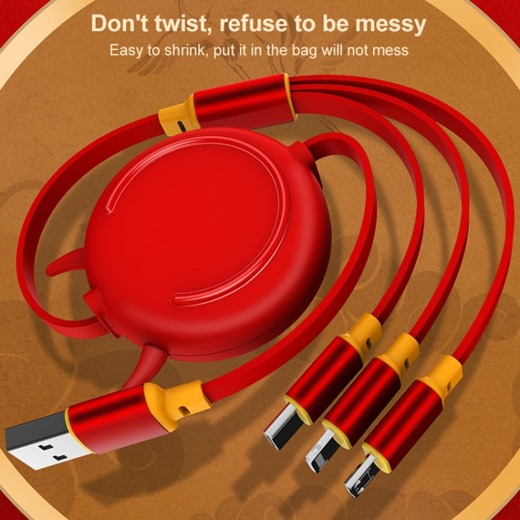 K042 1.2m 3A USB 轉 8 Pin + USB-C / Type-C + Micro USB 三合一牛頭伸縮式數據線