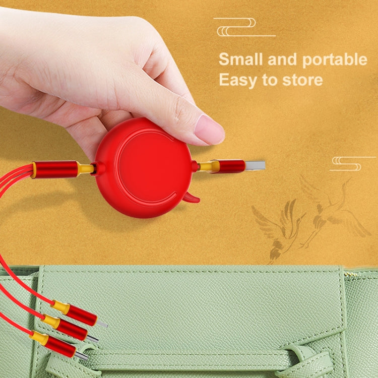 K042 1.2m 3A USB 轉 8 Pin + USB-C / Type-C + Micro USB 三合一牛頭伸縮式數據線