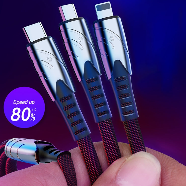 K051 1.2m USB 轉 8 Pin + USB-C / Type-C + Micro USB 三合一鯊魚布藝數據線