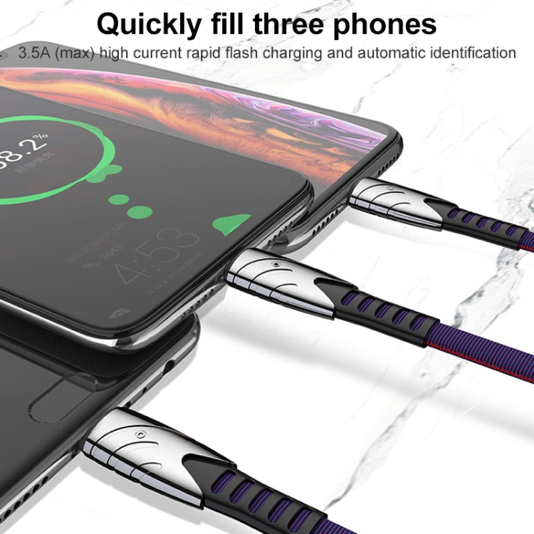 K051 1.2m USB 轉 8 Pin + USB-C / Type-C + Micro USB 三合一鯊魚布藝數據線