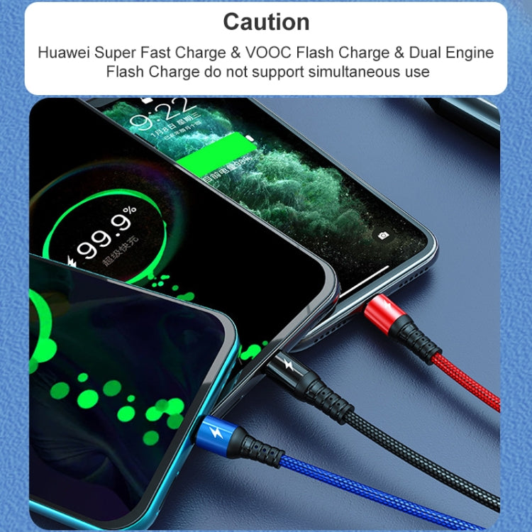 K061 1.2m 5A USB 轉 8 Pin + USB-C / Type-C + Micro USB 三合一圓形快充數據線