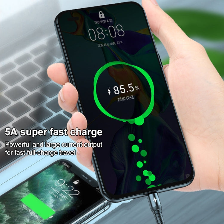 K061 1.2m 5A USB 轉 8 Pin + USB-C / Type-C + Micro USB 三合一圓形快充數據線