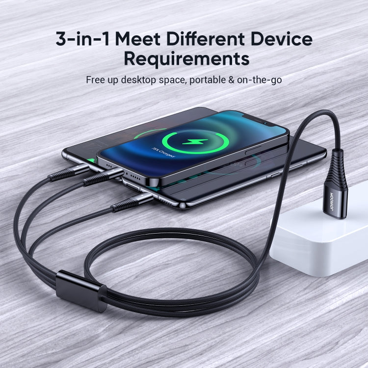 JOYROOM S-1230G4 3A USB 轉 8 Pin+Micro USB+Type-C 三合一快充數據線，線長：1.2m