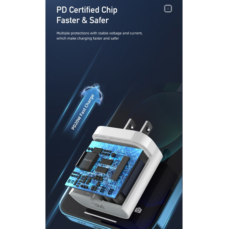 awei PD5 PD 20W 快充充電器+CL-002數據線套裝，美規