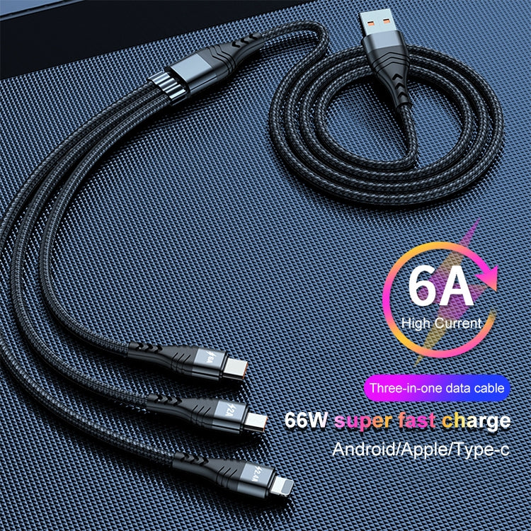 ADC-138 66W USB轉8 Pin+Micro USB+Type-C 一拖三快充編織數據線，線長：1.2m