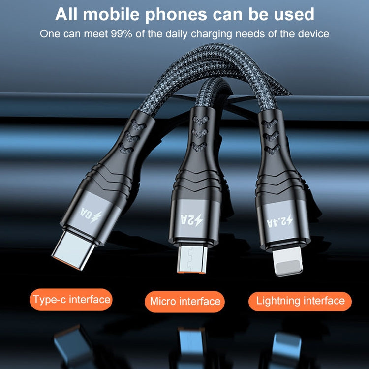 ADC-138 66W USB轉8 Pin+Micro USB+Type-C 一拖三快充編織數據線，線長：1.2m