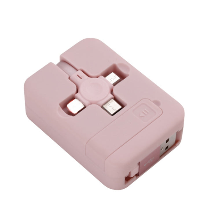 019-1 三合一 USB轉8 Pin+Micro USB+Type-C 馬卡龍伸縮數據線帶收納槽&支架，線長：1m
