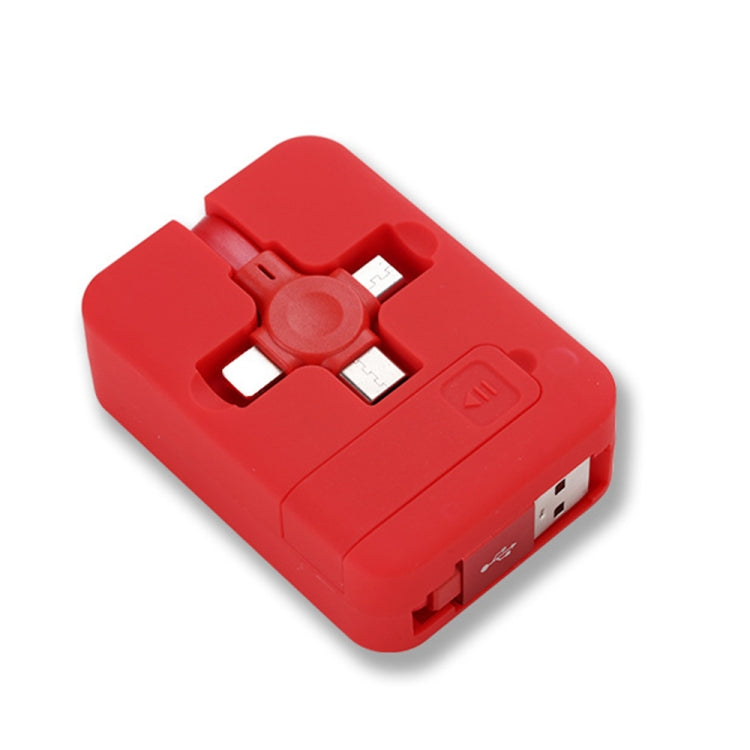 019-1 三合一 USB轉8 Pin+Micro USB+Type-C 馬卡龍伸縮數據線帶收納槽&支架，線長：1m