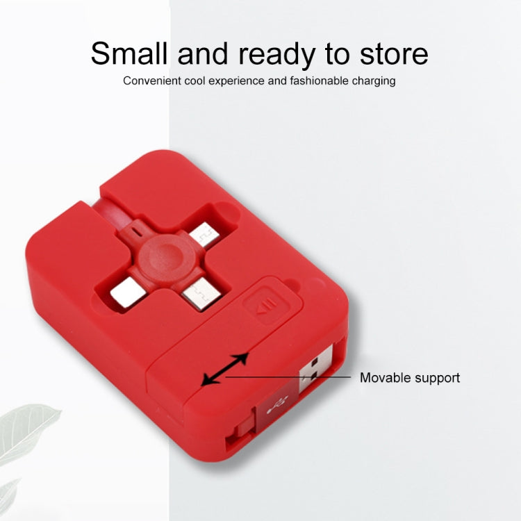 019-1 三合一 USB轉8 Pin+Micro USB+Type-C 馬卡龍伸縮數據線帶收納槽&支架，線長：1m