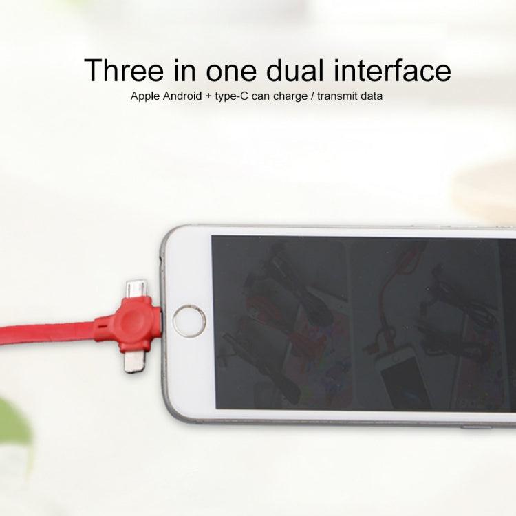 019-1 三合一 USB轉8 Pin+Micro USB+Type-C 馬卡龍伸縮數據線帶收納槽&支架，線長：1m