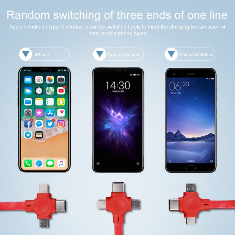 019-1 三合一 USB轉8 Pin+Micro USB+Type-C 馬卡龍伸縮數據線帶收納槽&支架，線長：1m