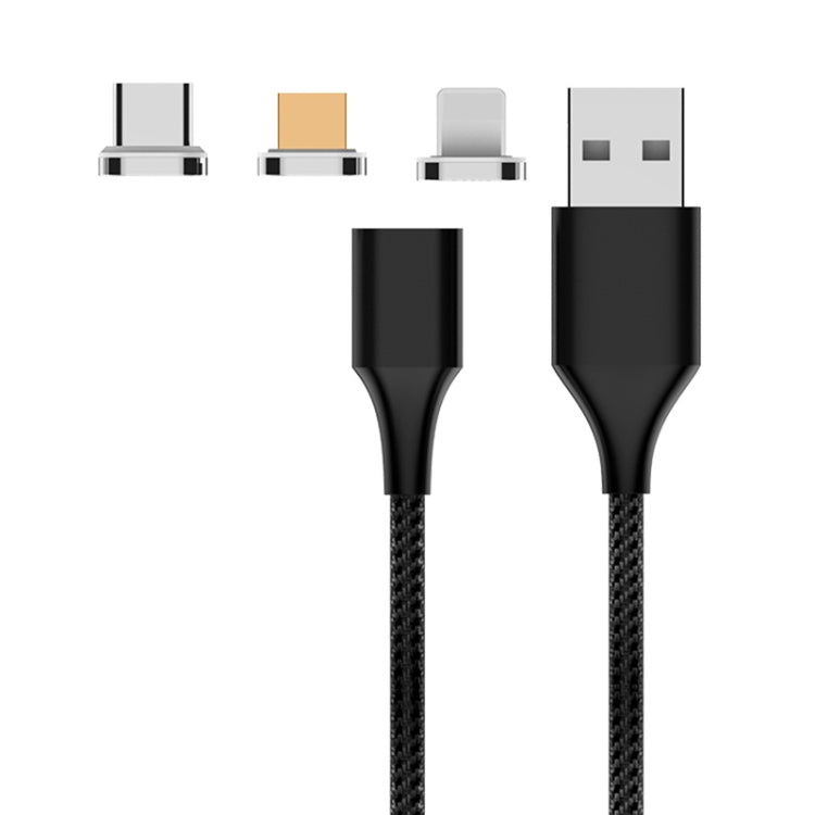 M11 3合一 3A USB轉8 Pin+Micro USB+Type-C 尼龍編織磁吸數據線，線長：1m