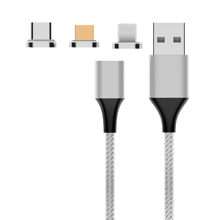M11 3合一 5A USB轉8 Pin+Micro USB+Type-C 尼龍編織磁吸數據線，線長：1m