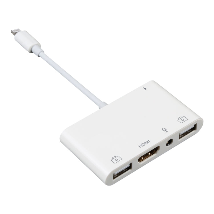 4合一 8 Pin轉雙USB+3.5mm AUX+HDMI OTG数字音頻適配器