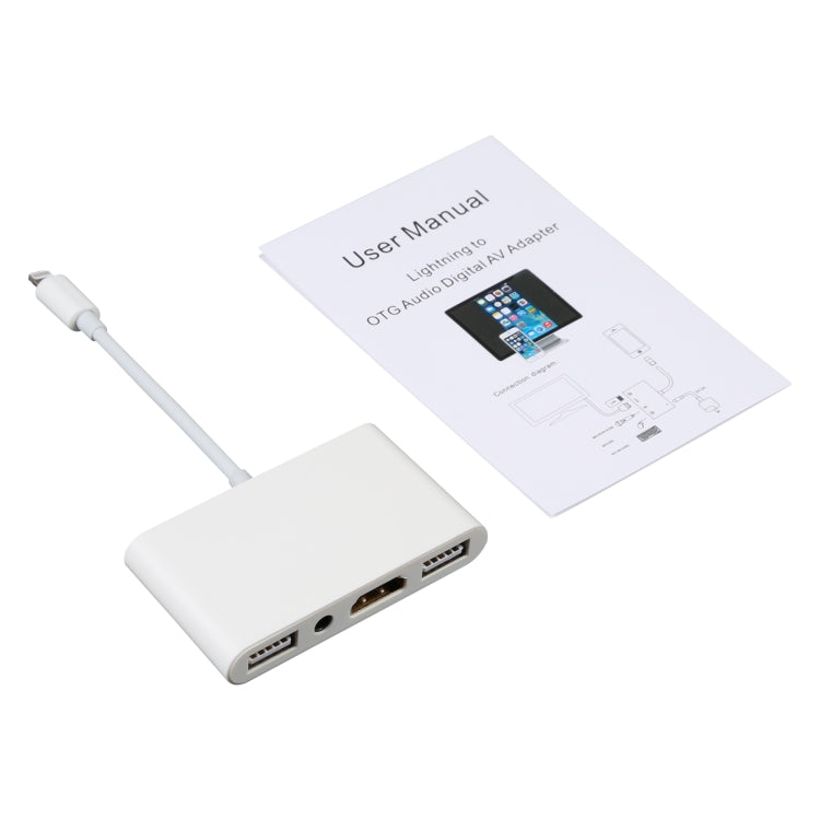 4合一 8 Pin轉雙USB+3.5mm AUX+HDMI OTG数字音頻適配器