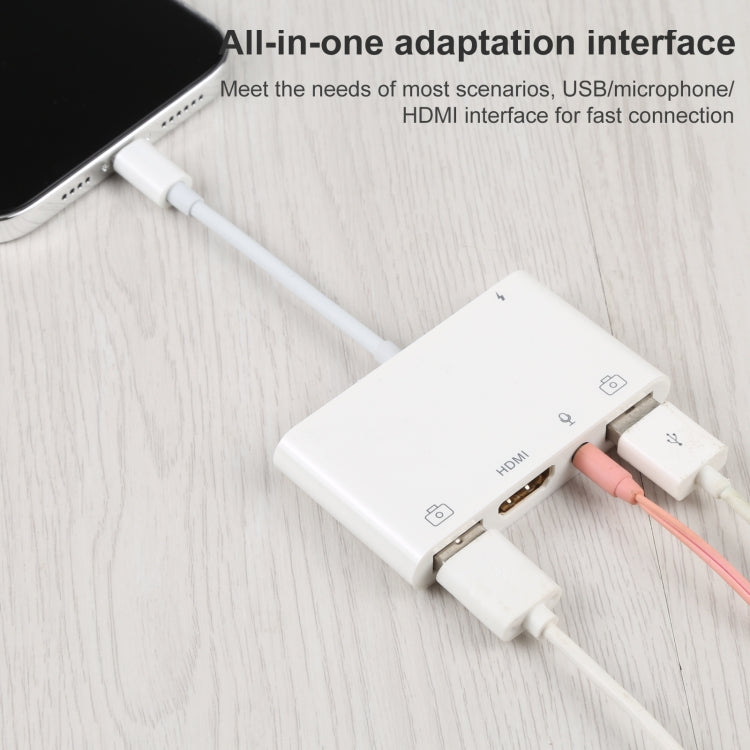 4合一 8 Pin轉雙USB+3.5mm AUX+HDMI OTG数字音頻適配器