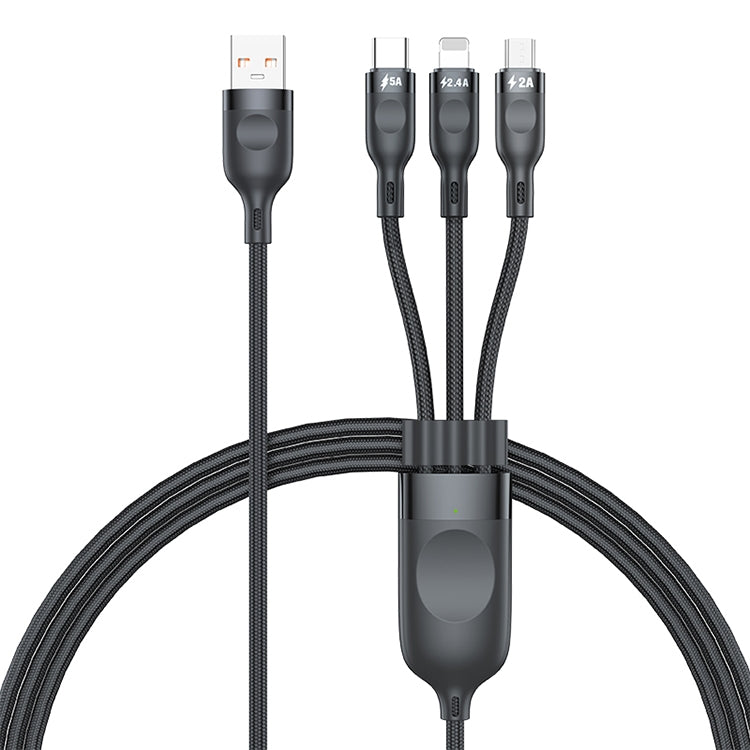 ADC-66 5A 66W USB轉8 Pin+Micro USB+Type-C 一拖三快充編織數據線，線長：1.2m