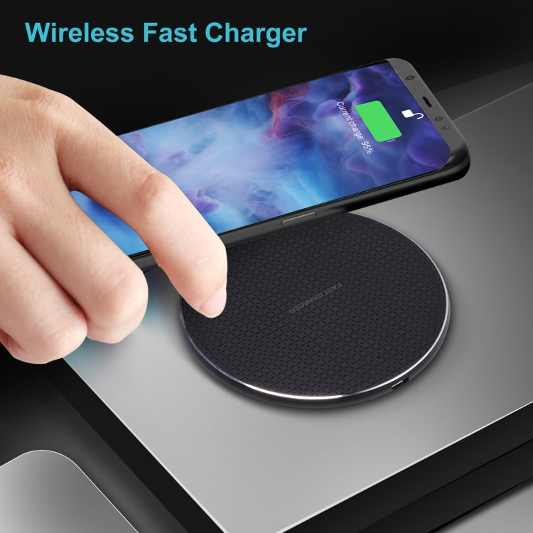 10W QI 格子圖案圓形金屬款無線充電器