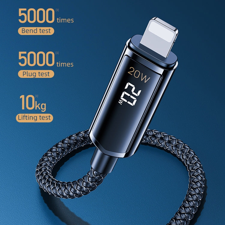 REMAX RC-128i 睿智系列 20W&#160;Type-C轉8 Pin 智能數顯鋅合金編織數據線，長度：1.2m