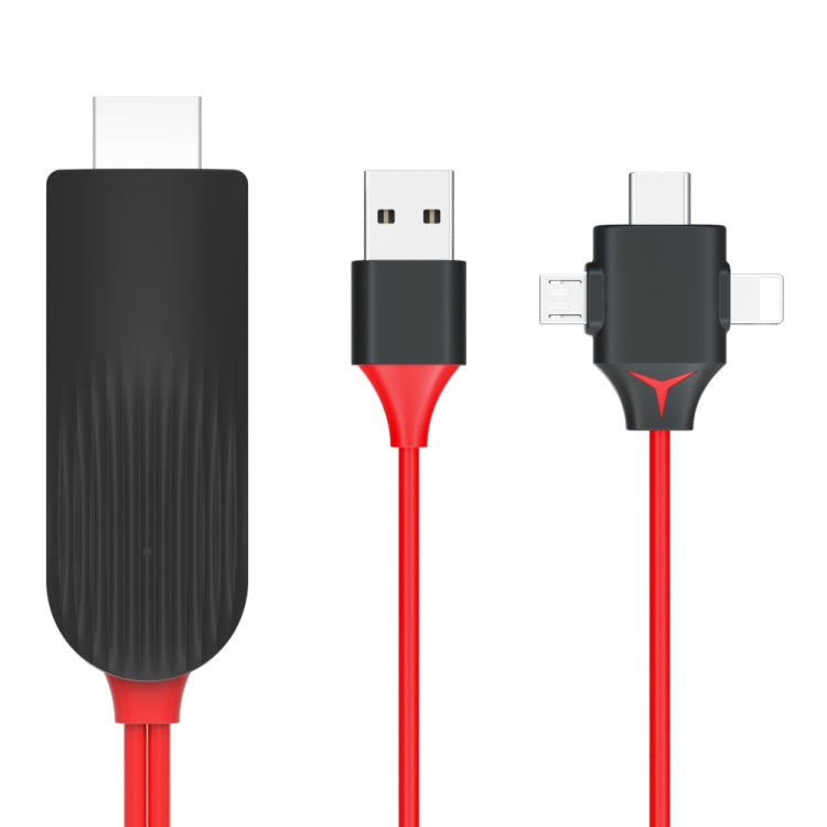 MiraScreen L7-8 3合一 8 Pin+Micro USB+Type-C轉HDMI 視頻轉換器線，線長：2m